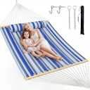 ANAGOO Double Hammock with Spreader Bar & Pillow, 2-Person Portable Hammock, 500lbs Capacity for Outdoor Camping, Patio, Backyard, Garden, Beach & Travel Relaxation – Blue