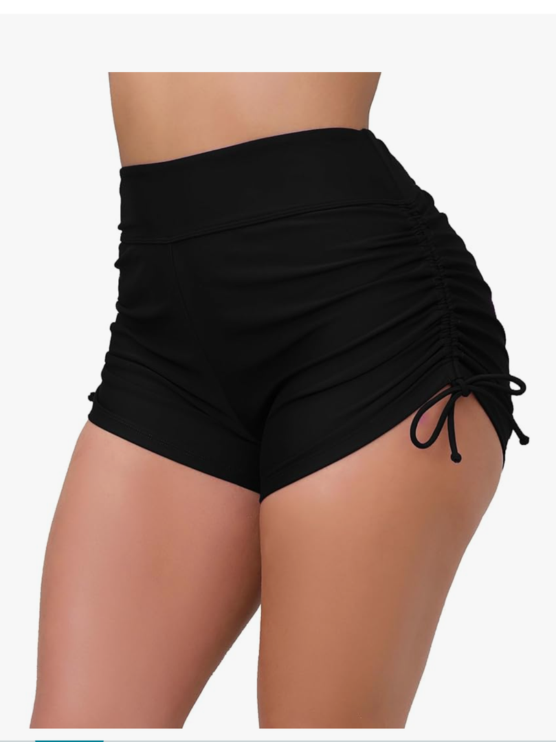 Halcurt Women's High Waisted Swim Board Shorts Tummy Control Side Tie Adjustable Tankini Swimsuit Bottoms, L