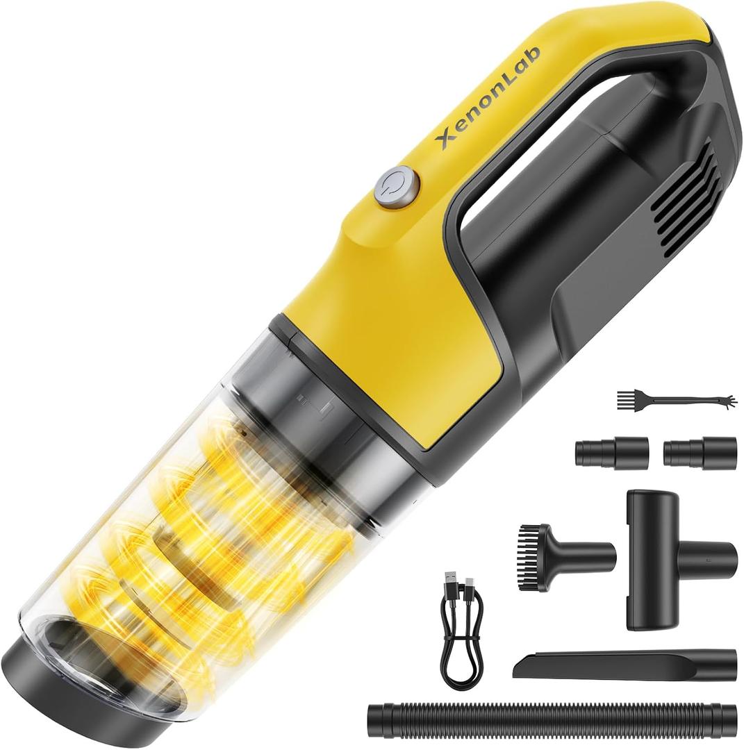 XenonLab Handheld Vacuum Cordless 1.1 Pounds Car Vac 10000PA Hand Held Vacuums 4in1 Hand Vac Cordless Rechargeable HEPA Filter Large Capacity Dust Cup for Car Office Home Pets Hair (Yellow)