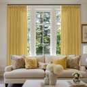 Mustard Yellow 90 Inch Linen Curtains Pinch Pleated for Living Room Bedroom Dining Boho Light Filtering Spring Decor Pinch Pleat Drapes Back Tab Semi Sheer Harvest Autumn Golden Ochre Window Curtains
