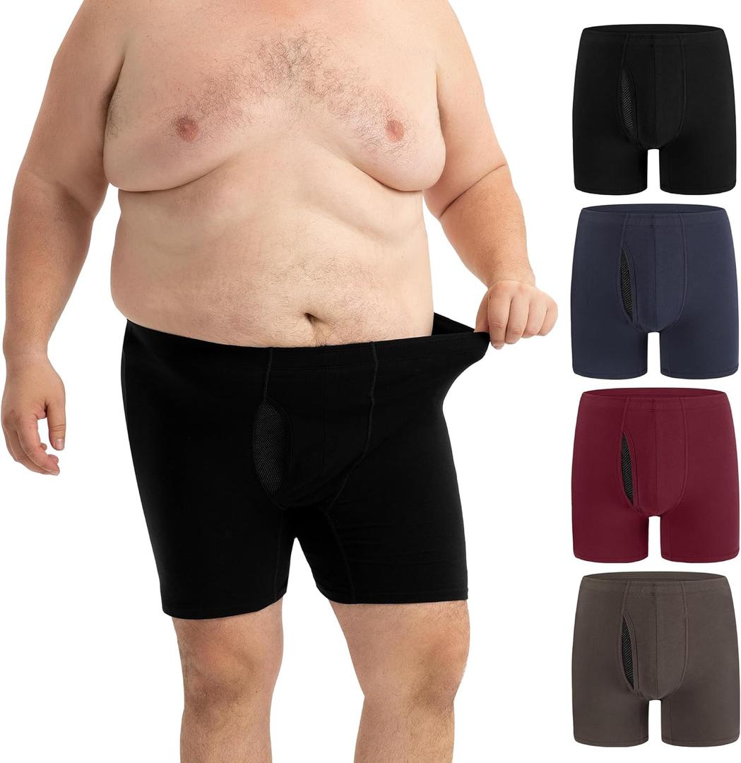 INNERSY Men's Big and Tall Boxer Briefs Cotton Moisture Wicking XL-6XL Underwear 4-Pack