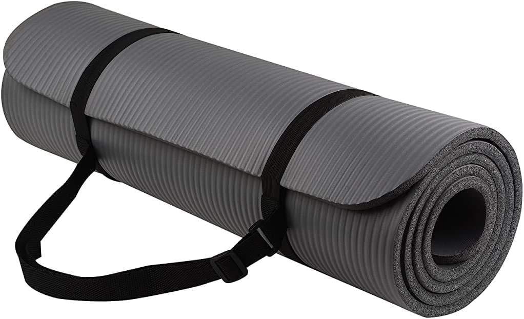 Yoga Mat, 1/2-Inch Extra Thick High Density Exercise Mat, Anti-Tear Exercise Yoga Mat with Carrying Strap, Suitable for Various Yoga Exercises (Grey)