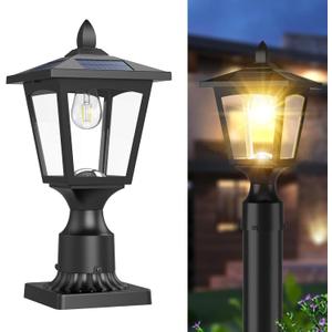 Solar Post Lights, 3000K Dusk to Dawn Solar Lamp Post Light with Pier Mount Base, Solar Post Lights Outdoor Waterproof for Garden Yard Landscape Pole Pillar, Outside Decorative Lamp(Warm White)