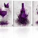 Conipit Purple Wine Wall Decor for Dining Room Wine Glass Wall Painting Purple Wall Pictures Prints Artwork Bar Restaurant Decoration 12x16inch