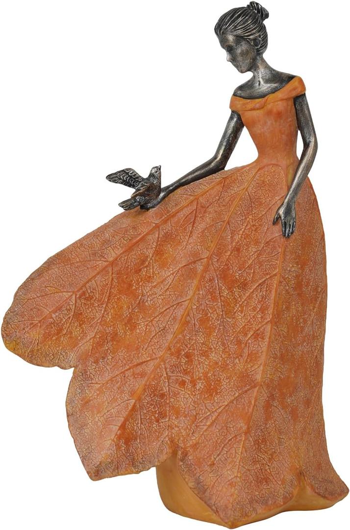 Guichifun Fairy Statue Collection Home Decoration - Orange Leaf Angel Girls Resin Home Decor for Outside or Inside Rustic Garden Outdoor Yard Decorations Figurines Gift 8.5 x 5.25 x 12 Inch (Large)