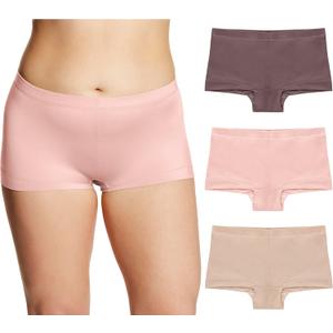 Maidenform Women's Underwear Boy Shorts Pack, 3-Pack, Microfiber Boy short Underwear Women Pack, Coverage Panties for Women (Medium, Sparrow Brown/Almond/Pretty Blush)