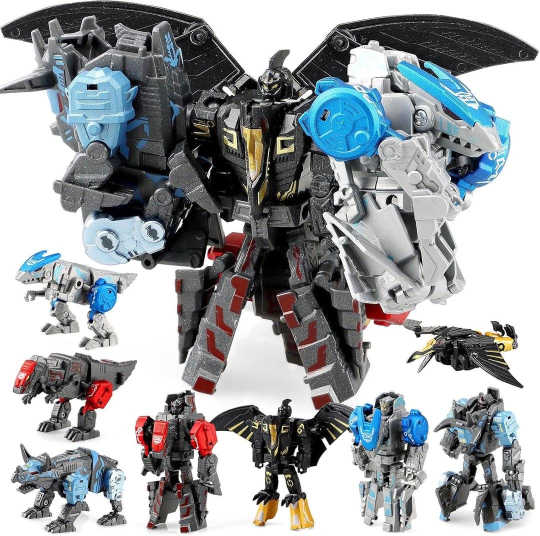 JONEG Transforming Robot Dinosaur - 4-in-1 STEM Toy, 11 Shapes Transforming Toys for Kids, Ages 5-10, Black