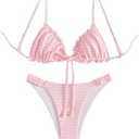 RoseSeek Women's 2 Piece Gingham Bikini Sets Tie Front Frill Bathing Suit Set Wireless Padded Swimsuit S
