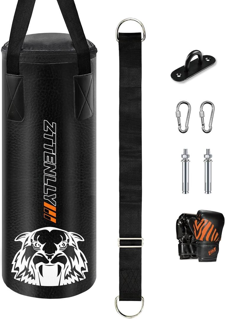 Kids Punching Bag with Gloves - PU Leather & Adjustable Height Strap - Boxing Bag Set for 3-8-14 Years Kids/Youth Great for Boxing, MMA, Kickboxing