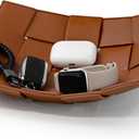 Valet Tray PU Leather Key Holder Bowl for Men and Women Entryway Table Nightstand Catchall Storage Organizer EDC Dump Tray for Wallet, Keys, Coins Men's Gift - Brown, 9.8" L x 9.8" W x 2" H