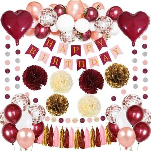 Birthday Decorations for Women, Pink Birthday Party Decorations with White Balloons Happy Birthdays Banner for Bachelorette Wedding Lady 30th 40th (Burgundy)