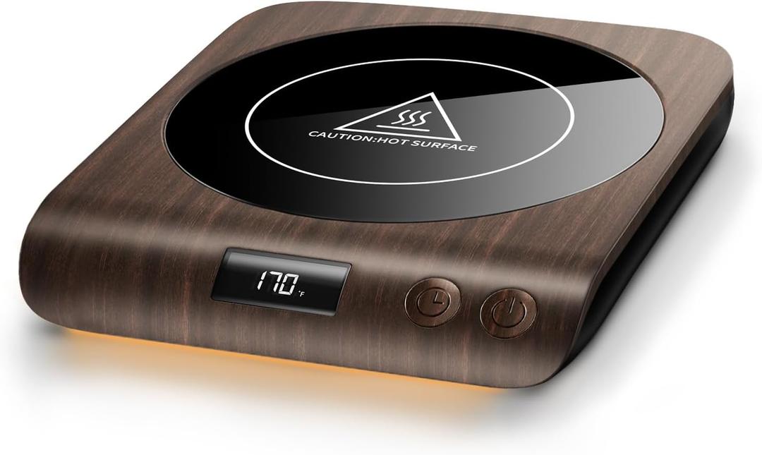 Gaiatop Coffee Mug Warmer, 3 Temperature Settings, 2-10H Auto Shut Off and Warm Strip Indicator Lights, 50W Smart Cup Warmers Fast Heating Plate for Tea Milk Cocoa Candle, Stocking Stuffers, Wood