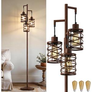 Oneach 70" Industrial Floor Lamp, Stepless Dimmable Standing Lamp with 3 Bulbs, Farmhouse Corner Standing Tree Lamp for Living Room, Tall Lamps for Bedroom, Office, Study Room, Dining Room