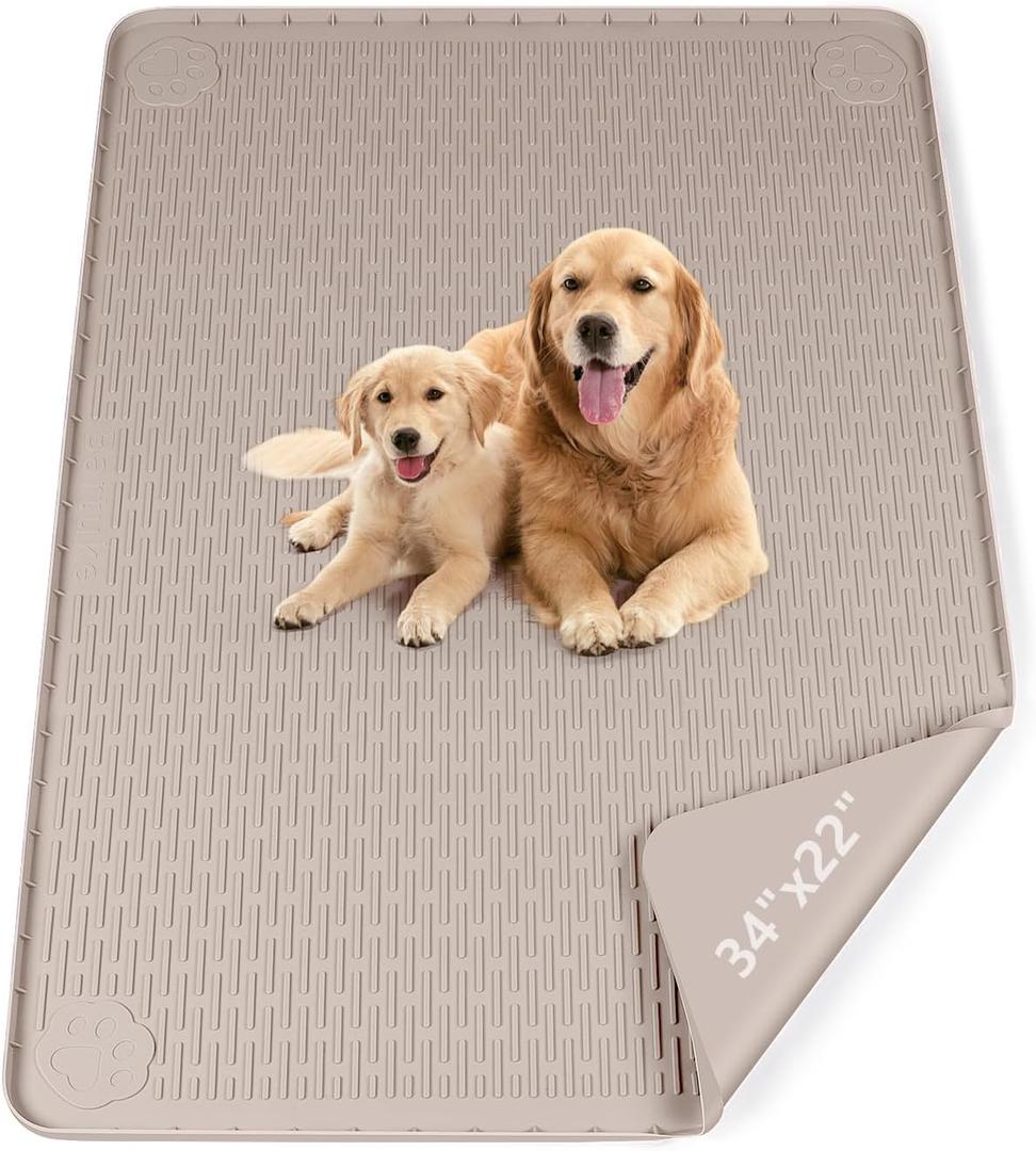 Pee Pads for Dogs, 34" x 22" Extra Large Reusable Silicone Mat, Washable Puppy Training Pads for Potty Training, Non-Slip, Leak-Proof, Indoor Floor Protection (Khaki)