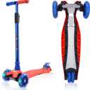 3 Wheel Scooter for Kids Ages 6-12,Kids Scooter with Light Up Wheels, Sturdy Deck Design, and 4 Height Adjustable Suitable for Kid Ages 3-12 (Blue)