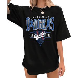 Baseball Shirt Women Oversized Baseball Game Day Shirts Fan T-Shirt Short Sleeve Tee Top (X-Large, Black)