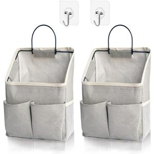 2 Pack Wall Hanging Storage Bag,Wall Hanging Organizer with Pockets, Hanging storage basket for Dormitory Bathroom Bedroom (Grey-upgraded)