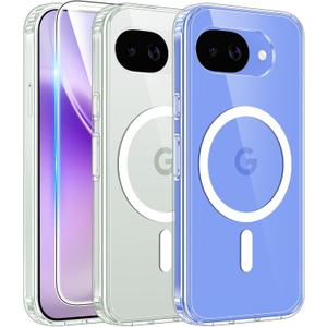FNTCASE for Google Pixel 10a Case: Magnetic Military Grade Drop Protection with Screen Protector Anti Yellowing Cell Phone Cover - Rugged Shockproof Protective Bumper Transparent Cases(Clear Magsafe)