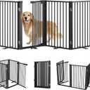 Full Metal Free Standing Dog Gate with Door for Indoor & Outdoor,80'' Extra Wide 32'' Tall Dog Gate for The Doorways,Large Openings,Decks,Porch,Pet Freestanding Safety Fence(4 Panels,Black)