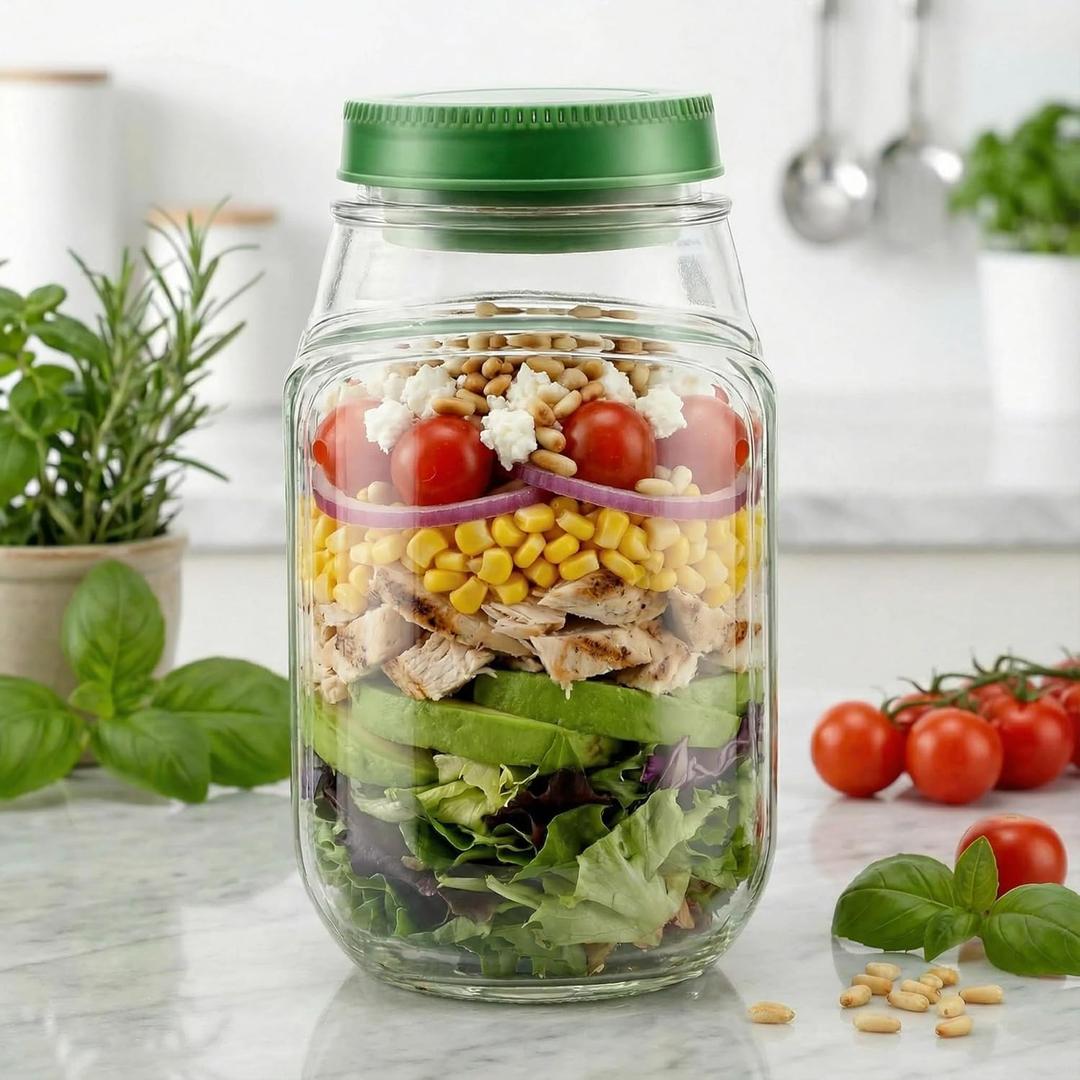 WXXHBDD Salad Jar with Side Opening, Mason Jar Salad Leak Proof Dressing Container for Lunch with Dressing Compartment, Dishwasher Safe Meal Prep Box for Meal Prep Food Jars, Home, Office, Travel