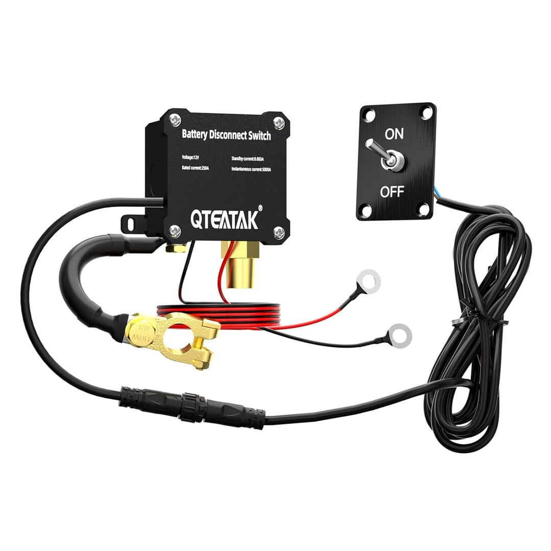 12V 250A Battery Disconnect Switch, 15A 250VAC ON/Off Toggle Switch with Panel for Car Truck RV, 9.84 FT Cable, to Prevent Battery Drain, Pre-Wired