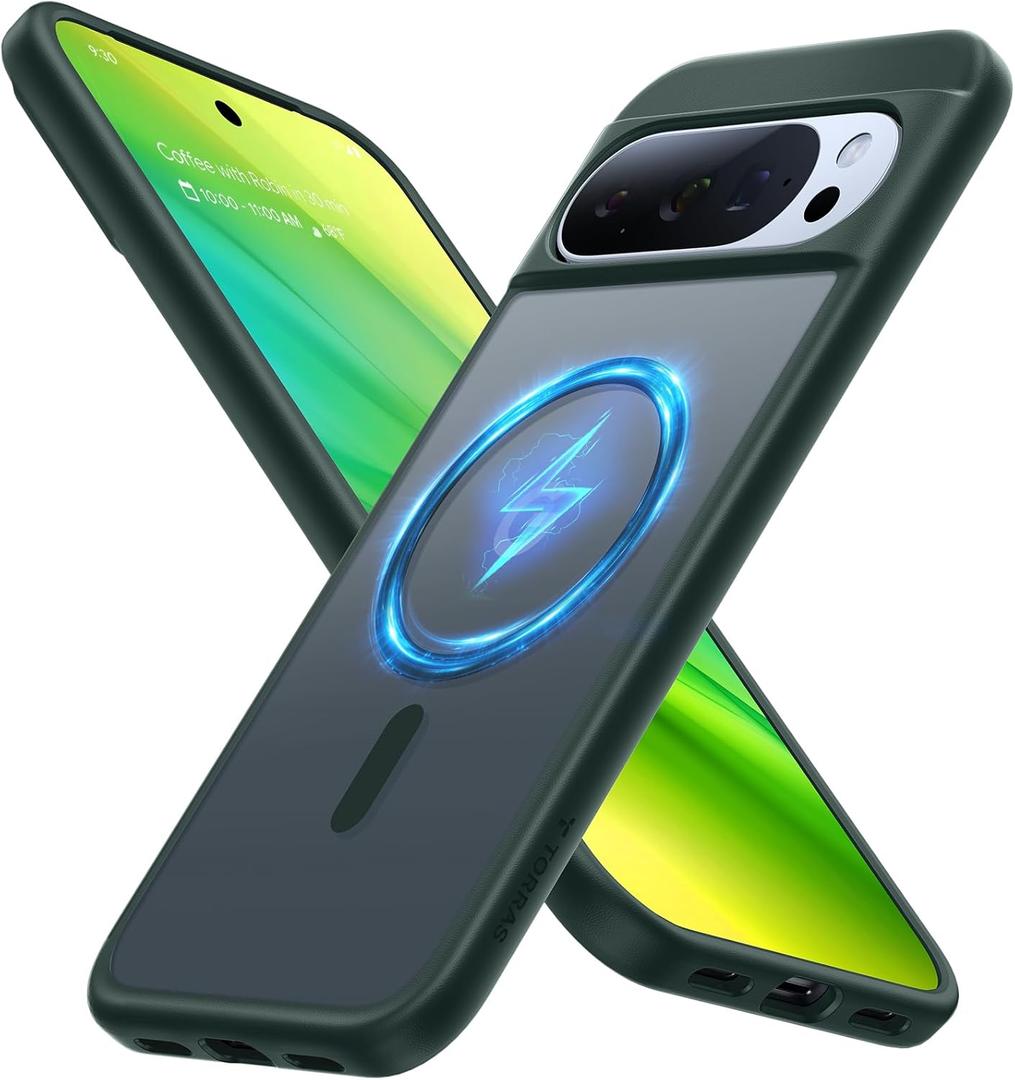 TORRAS Magnetic Shockproof for Google Pixel 10 Pro XL Case, Strong Magnet fit for MagSafe, 12FT Mil-Grade Protection, Slim Translucent Matte Case for Pixel 10 Pro XL with Multi-Color Buttons, Green
