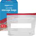 Amazon Basics Slider Quart Food Storage Bags with Stand-Up Bottom, Easy to Fill, BPA Free, 120 Count (Previously Solimo)