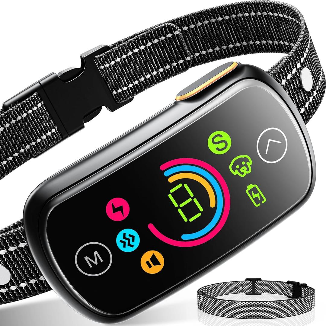 Bark Collar Seepark AI Professional Bark Collar for Large Medium Dogs, Smart Dog Bark Collar with Adjustable Beep Vibration Shock and Sensitivity with Replacement Strap01 (Black)