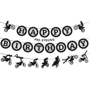 Pre-Strung Dirt Bike Birthday Party Decorations, NO DIY Glitter Happy Birthday Banner, Sick Motocross Stunt Decor Motocross Themed Party Supplies