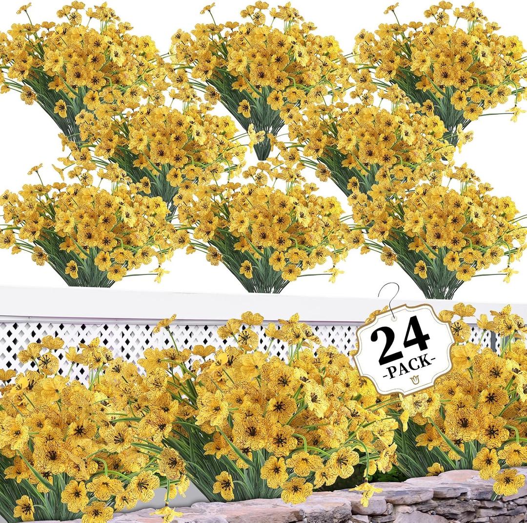 ColoPlay 24 Yellow Bundles Artificial Flowers for Outdoors/Indoors Fake Flowers Plants for Indoor Outside Garden Porch Window Box Home Wedding Farmhouse
