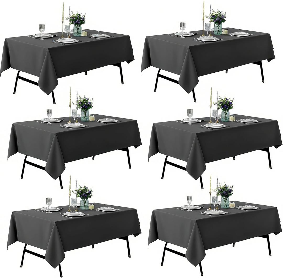 6-Pack 60x60 inch Grey Table Cloths, Solid Stain and Wrinkle Resistant Tablecloth, Premium Plain Weave Polyester Fabric Rectangle Table Linen Covers for Hotel, Banquet