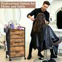 Salon Station for Hair Stylist, Rolling Salon Trolley Cart with Wheels, Beauty Barber Station with Metal Tool Holder & 3 Fabric Drawers, Mobile Storage Cabinet for Barbershop, Spa&Tattoo, Rustic Brown