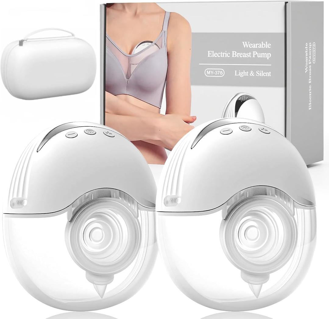 LAMSUET Hands Free Breast Pump - Strong Suction, Low Noise, Wearable Breastfeeding Pump, 4 Modes &12 Suction Levels - Portable Electric Breast Pump with 19/ 21/ 24mm Flanges (2 Pack)