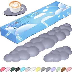 JIKIOU Upgrade Leather Cloud Keyboard Wrist Rest, Cloud Wrist Rest with Non-Slip PU Base, Comfortable Memory Foam Wrist Rest for Computer Laptop Mac Gaming Office and Pain Relief Christmas Wish Gift (09slate Blue)