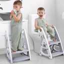 Potty Training Seat, Primlect Upgrade Ultra-Stable Toddler Toilet Seat for Kids Boys Girls, 2 in 1 Potty Training Toilet with Step Stool, Adjustable Seat and Ladder, Non-Slip Pad, Splash Guard (Grey)