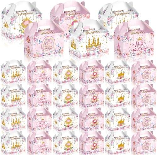 Dunzoom 24 Pcs Princess Party Favors Boxes Little Princess Goodie Treat Candy Boxes with Handles Pink Gift Container for Girls Birthday Party Baby Shower Supplies