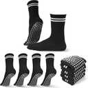 Pilates, Yoga Socks with Non Slip Grips for Women, Crew Grip Sock for Barre Shoes, Pilates Outfit Pack of 4 (6-10, Black)