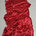 Women's Spaghetti Strap Satin Dress Sexy Backless Drawstring Ruched Split Hem Cocktail Evening Party (Red, L)