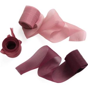 Ling's Moment Chiffon Silk Ribbon,6.7Yd Navy Blue Craft Fabric Ribbon Colors Rolls for Gift Wrapping Wedding Floral Bouquets Party Decoration,Handmade Frayed Ribbons for Baby Shower Holiday Decor (Red- Burgundy)