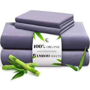 LuxClub Queen Sheet Set, 100% Rayon Derived from Bamboo Cooling Sheets, Breathable & Soft Deep Pocket Up to 16", Hotel Luxury Silky Sheets Queen Size, Light Grey (45-sliver Grey)