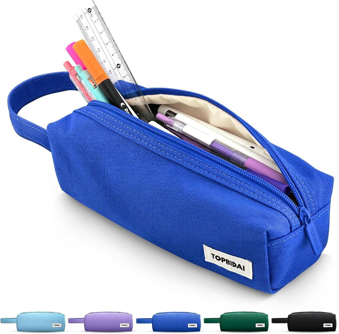 Small Pencil Case Pouch for Girls and Boys Kids, Large Capacity Canvas Pen Bag School Supplies, Portable Pencil Case, Simple Zipper Stationery Bag for Women Men Adults (Light Blue