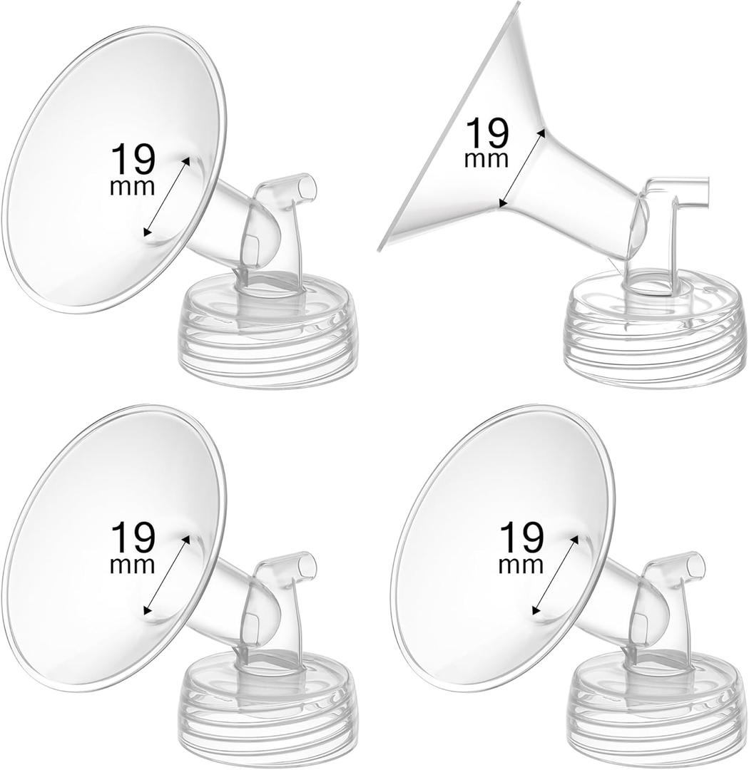 4PCS 19mm Breast Pump Flanges, Compatible with Spectra S1/S2/9Plus/Synergy Gold, Motif Luna, Wide-Mouth Bottle Fit, Breast Pump Accessories