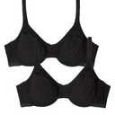 Fruit of the Loom Women's Unlined Underwire Bra-Cotton & Spandex Blend for Natural Shape and Flexibility, Black Hue/Black Hue, 36C