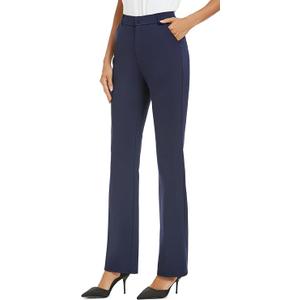 iChosy Women's Stretchy Straight Leg Dress Work Pants Business Office Casual Slacks with Pockets, 8x32 Inches