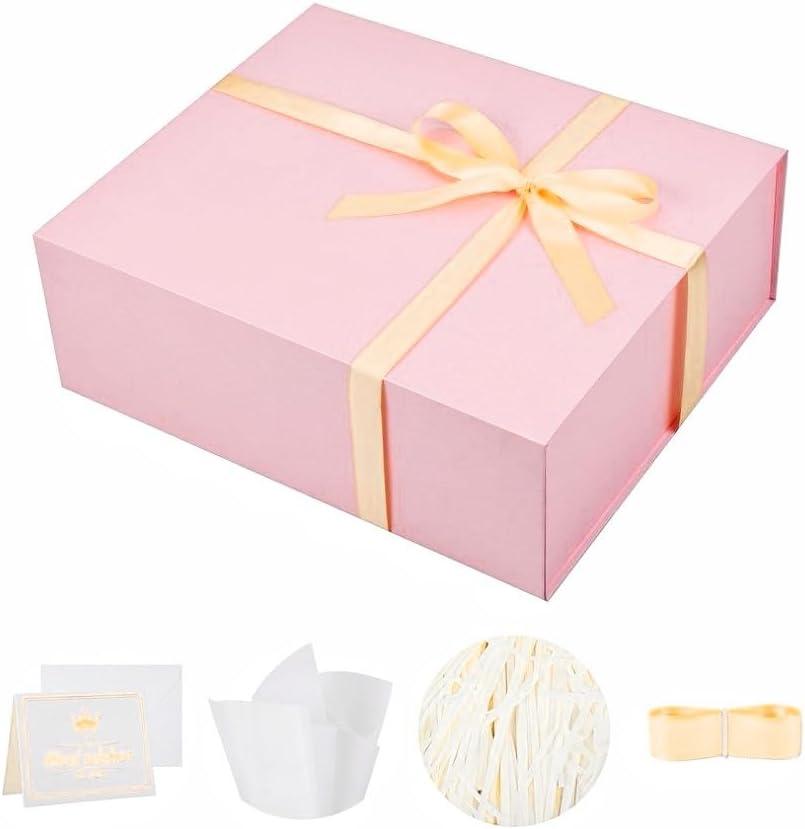 UoeRing 1 Extra Large Pink Gift Box 17x14.5x6 inch Luxury Gift Box for Presents with Magnetic Closure Lid Collapsible,Birthday,Christmas,Contains Card, Ribbon,Tissue Paper,Shredded Paper Filler, 1 Count