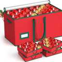 Christmas Ornament Storage Box Store 128 Ornaments, Xmas Ornament Organizer Storage box with Dual Zipper Closure and Adjustable Dividers, Large Holiday Decorations Containers with 8 Individual Trays