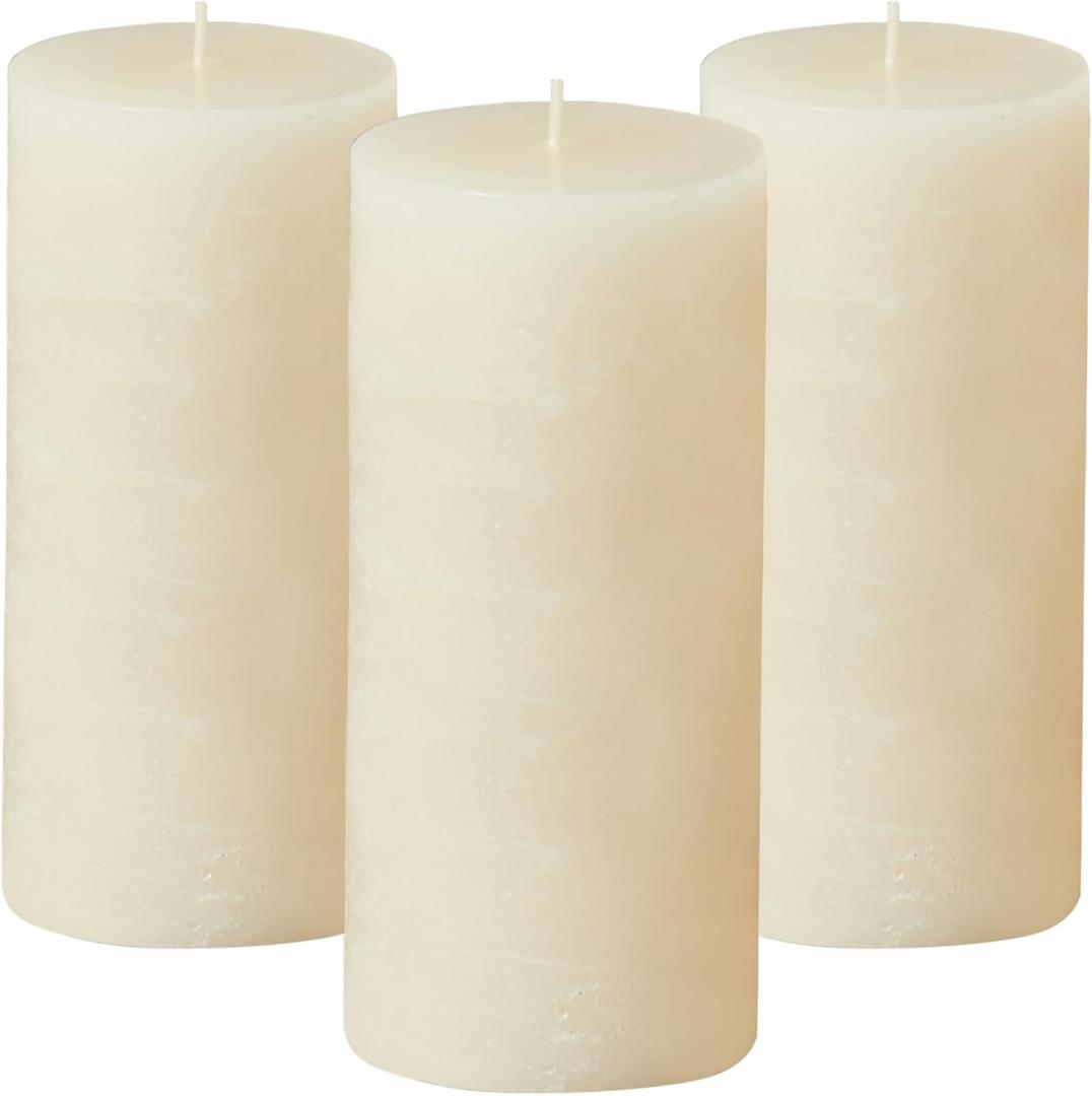Simply Soson 3x6 inch Ivory Pillar Candles Set of 3, Rustic Texture, Unscented Ivory Candles, Dripless Candles, 3 inch Pillar Candles Ideal as Wedding, Parties, Spas, Dinner, Home Decoration, Church