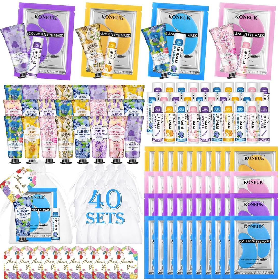 120 Pcs Spa Party Favors Set of Under Eye Patches, Bulk Hand Creams and Lip Balms Bulk, Perfect Bulk Gifts Kit for Women & Teen girls, Thank You Gift for Mom, Teacher Gifts, Sleepover Party Supplies