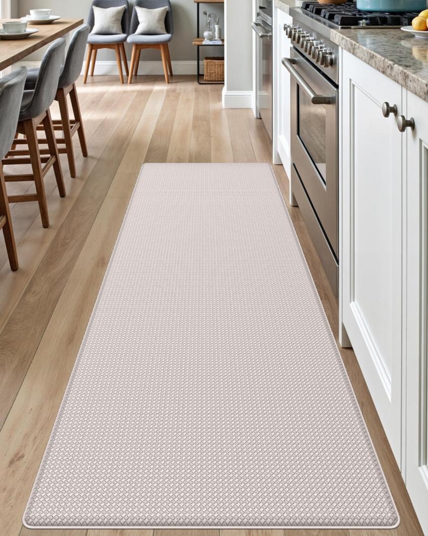 Kitchen Floor Mats Cushioned Anti Fatigue, 69x23 inches, Large Wide Standing Runner Rug Waterproof, Comfort Memory Foam Padded for Front Sink Laundry, Ivory