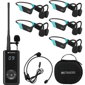 Retekess TT120 Swim Coach Communicator, IP68 Waterproof Swimming Headphones, Bone Conduction, 120M, Wireless Underwater Communication Unit for Swim Club, Swimming Coaching (1 Transmitter 5 Receivers)
